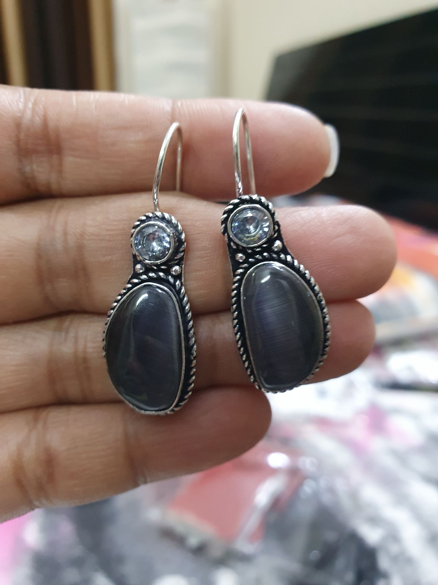 German Silver Oxidized Hoops Earrings