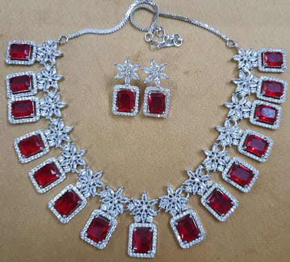 American Diamond Chokar Style Ruby Necklace