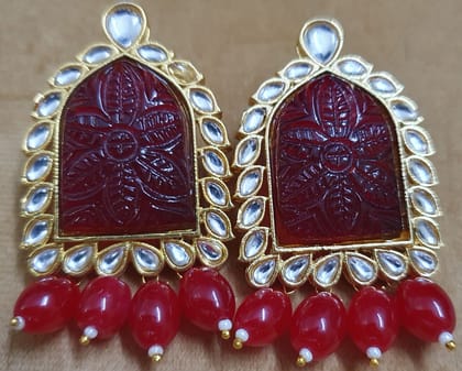 Kundan with Carving Stones Beautiful Studs Earrings