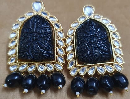 Kundan with Carving Stones Beautiful Big Studs Earrings