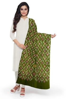 Olive Green Cotton Bandhani Dupatta