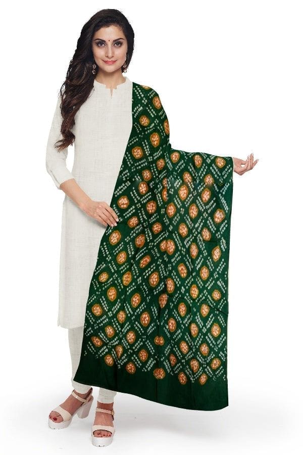 Green Cotton Bandhani Dupatta