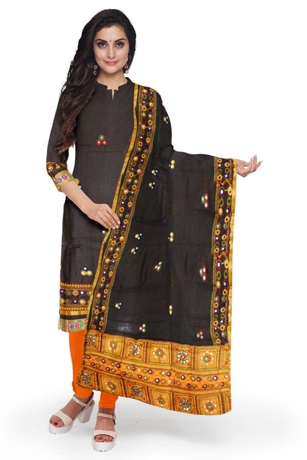 Brown Cotton Designer Embroidered Salwar Suit Fabric