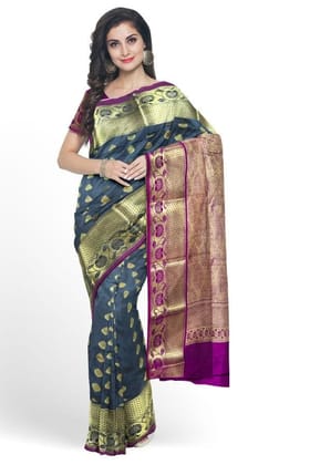 Grey Silk Blend Kanjivaram Saree