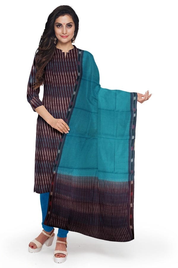 Maroon And Blue Cotton Ikkat Handloom Salwar Suit Fabric