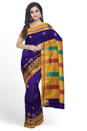 Navy Blue Cotton Silk Ilkal Saree with Kasuti Embroidery Work