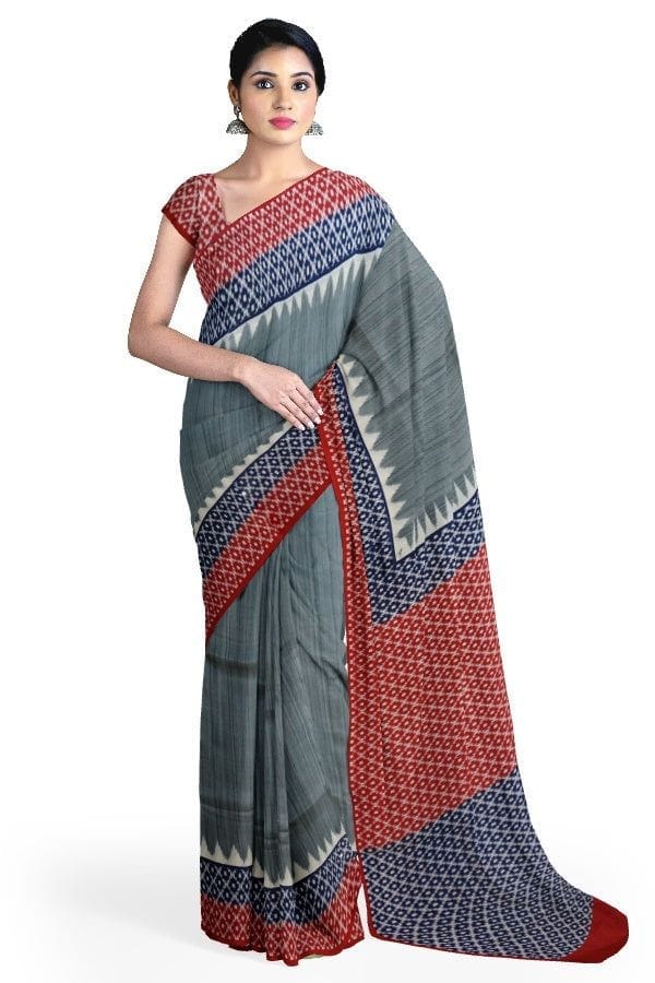 Grey Blended Silk Printed Manipur Saree