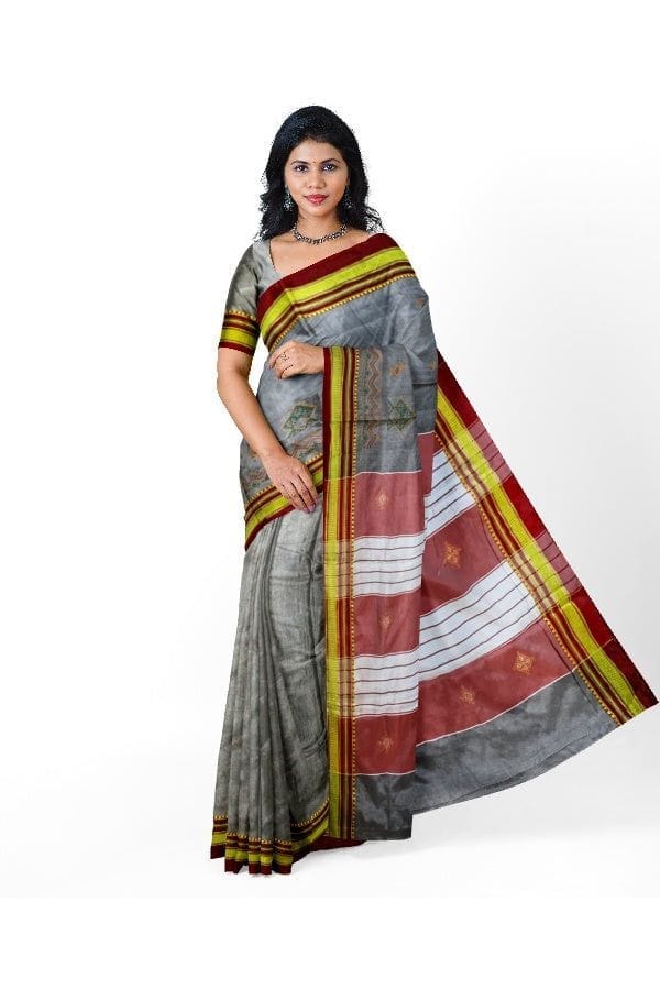 Buy Samni Womens Maharastrian Khan Khun Silk Saree with kasuti Khasida work  with blouse piece (Green_RedWhite border) at Amazon.in