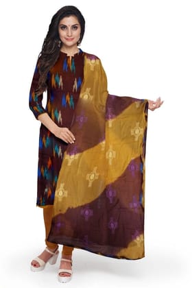 Maroon Cotton Printed Salwar Suit Fabric with Chiffon Dupatta