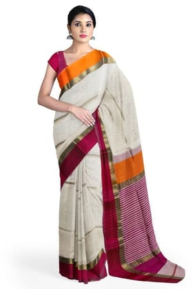 Cream Cotton Silk Maheshwari Handloom Saree