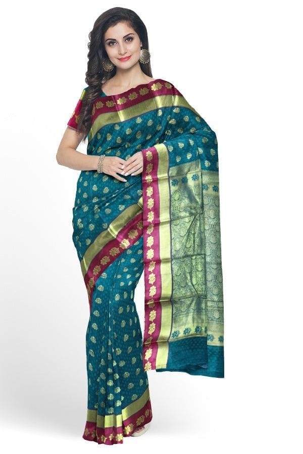 Green Silk Blend Kanjivaram Saree