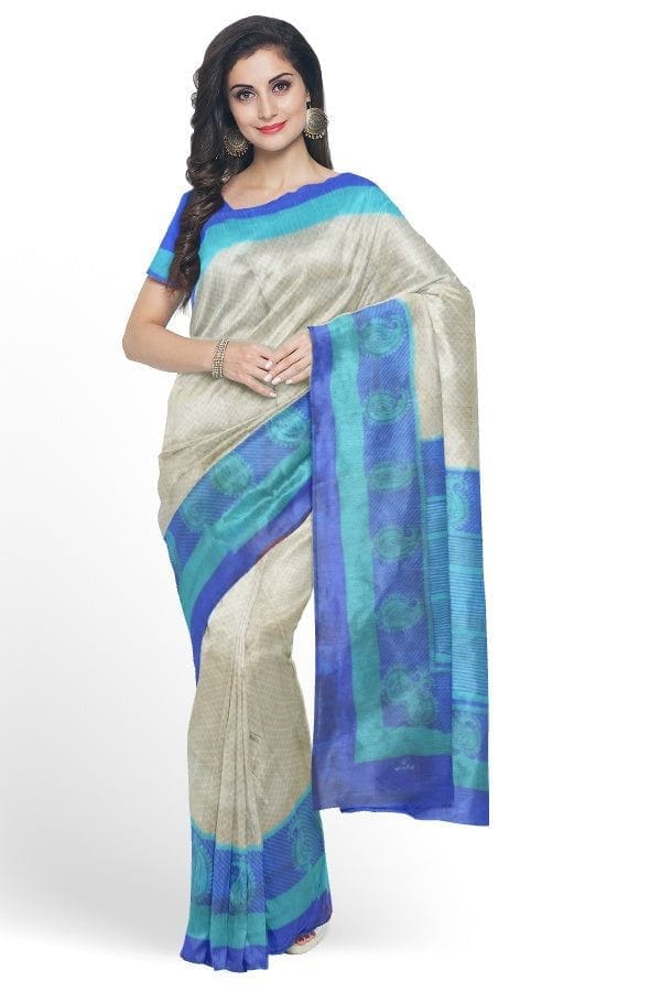 Cream Blended Silk Printed Manipur Saree