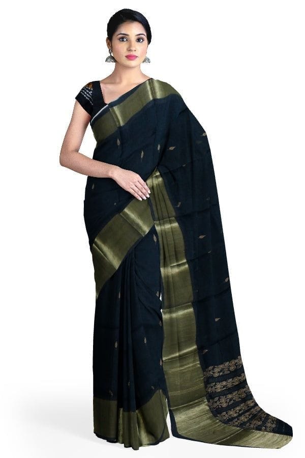 Black Cotton Hand Embroidered Saree