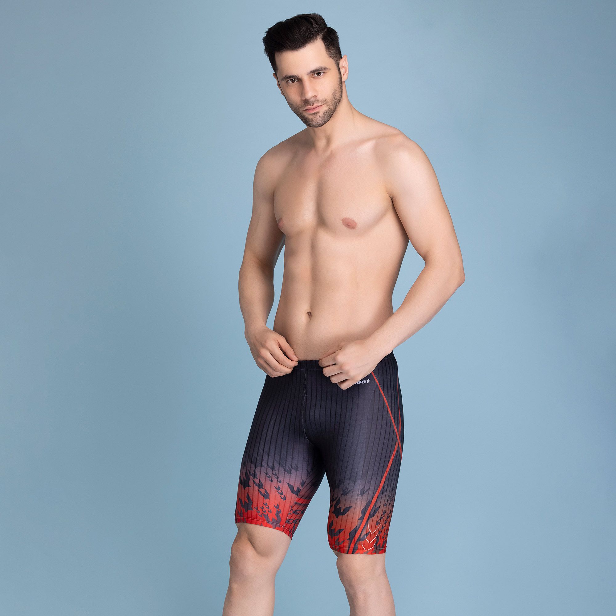 Chlorine Resistive Fire Printed Long Men's Swim Costume