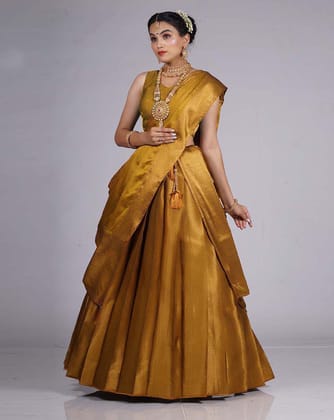 Musterd Zari Work Banarasi Silk Lehenga Choli For Women