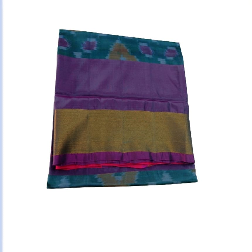 Blue And Green Uppada Pattu Plain Saree