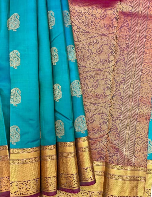 Shop mango yellow kanchi silk saree with silver buttas