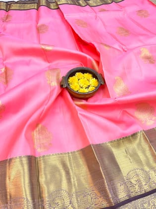 Baby Pink Color Pure Silk Saree Has Jhumka & Mango Butta Design with Unstitched Blouse