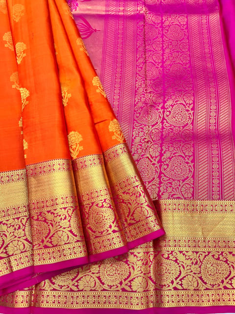 Buy Olive Green-Pink Handloom Kanchipuram Silk Saree with Buta Work Online  in USA – Pure Elegance