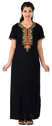 Valencia Cotton LizzyBizzy Embroidery Nighty Nightwear Maxi Nightgown Plain Black