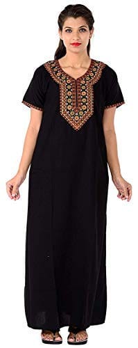 VALENCIA SLEEPWEAR lissybissy Cotton Resham Embroidery Nighty Night Gown Maxi for Women A line (Black)