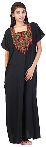 VALENCIA SLEEPWEAR Cotton LizzyBizzy Embroidery Nighty Nightwear Maxi Nightgown Plain Black