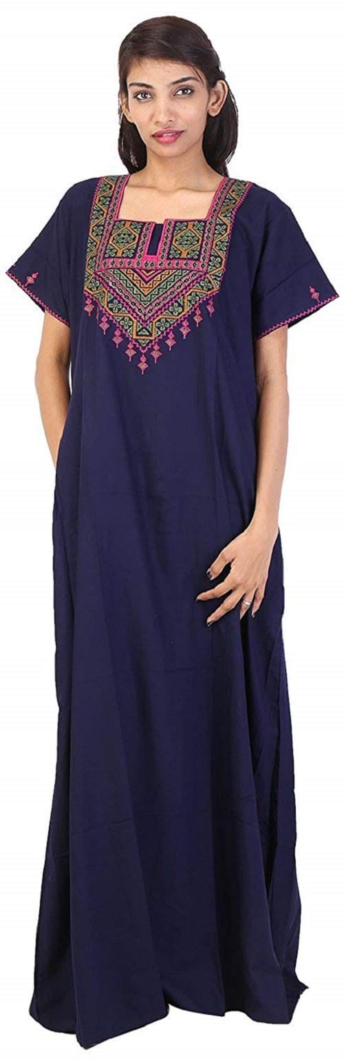 VALENCIA SLEEPWEAR Women's Embroidery Night Gown Lizzybizzy Cotton XXL Blue