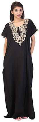 VALENCIA SLEEPWEAR lissybissy Cotton Resham Embroidery Nighty Night Gown Maxi for Women A line (Black)