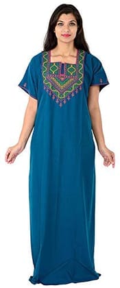 VALENCIA SLEEPWEAR lissybissy Cotton Resham Embroidery Nighty Night Gown Maxi for Women A line (Green