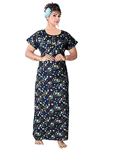 VALENCIA SLEEPWEAR Pure Cotton Flower Printed Night Gown nigthy Maxi Green