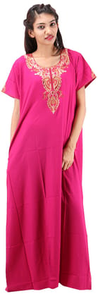 VALENCIA SLEEPWEAR lissybissy Cotton Resham Embroidery Nighty Night Gown Maxi for Women A line (KNW-67, Rani, X-Large)