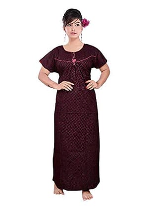 VALENCIA SLEEPWEAR Women Printed Pure Cotton Nighty Night Gown Maxi l/XL Pink