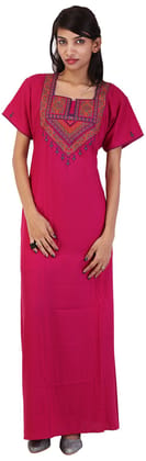 KOI SLEEPWEAR Women's Lissybissy Cotton Resham Embroidery Nighty/ Night Gown/ Maxi for Women (Pink, X-Large)