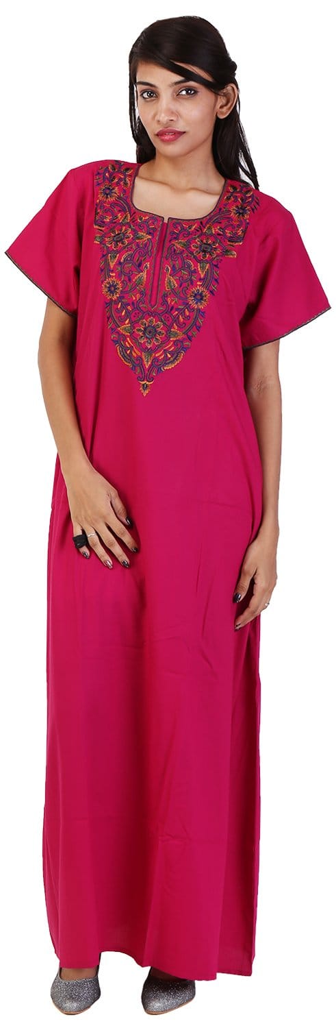 VALENCIA SLEEPWEAR lissybissy Cotton Resham Embroidery Nighty Night Gown Maxi for Women A line (KNW-12, Rani, X-Large)