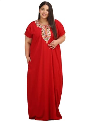 KOI SLEEPWEAR Women's Short Sleeves Lissybissy Full Length Maxi/Nighty Nightgown with Beautiful Floral Embroidery (Red, 2XL/3XL)