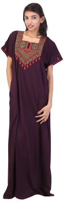 VALENCIA SLEEPWEAR lissybissy Cotton Resham Embroidery Nighty Night Gown Maxi for Women A line (KNW-43, Dark Wine, X-Large)