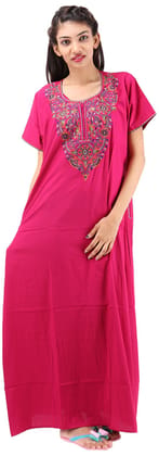 KOI SLEEPWEAR Pink Dotted Alpine Nightdress with Beautiful Embroidery and  Pockets Comfortable for Women