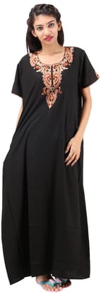 VALENCIA SLEEPWEAR lissybissy Cotton Resham Embroidery Nighty Night Gown Maxi for Women A line (KNW-68, Black, XL)