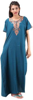 VALENCIA SLEEPWEAR lissybissy Cotton Resham Embroidery Nighty Night Gown Maxi for Women A line (KNW-71, Rama Green, Large)