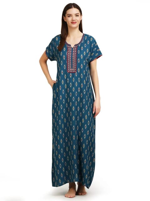 Navy Blue Embroidery XXL Soft Nighty. Soft Breathable Fabric