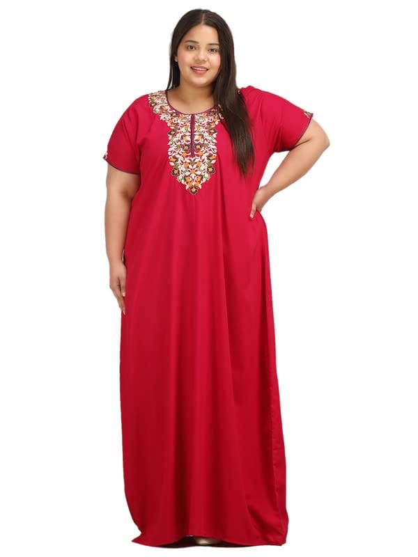 KOI SLEEPWEAR Lissybissy Nightgown with Beautiful Flowerline Embroidery Red-2XL/3XL