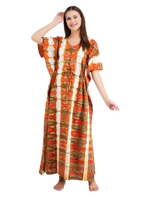 KOI SLEEPWEAR Beautiful Tie and Dye Kaftan (Orange, Brown)