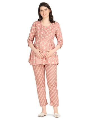 KOI SLEEPWEAR Pink Maternity Co-ord Casual Ethnic wear wih Feeding Pockets (XXL)�