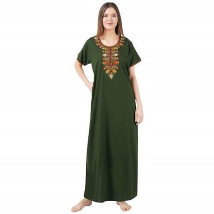 KOI SLEEPWEAR Premium Resham Embroiery Nighty Maxi Plus Size XXL Night Gown Lissybissy Cotton for Women Olive Green