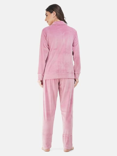 KOI SLEEPWEAR WOMEN's Full Sleeves Solid High Neck Velvet Zipper Track suit  (XXL, Pink)