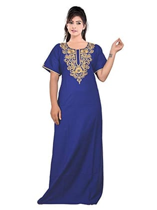 VALENCIA SLEEPWEAR lissybissy Cotton Resham Embroidery Nighty Night Gown Maxi for Women A line (Large, Blue)