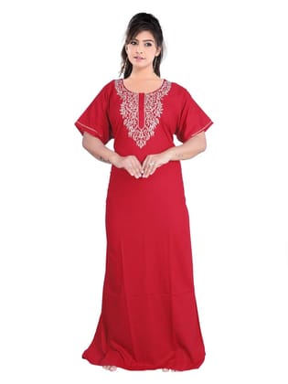 VALENCIA SLEEPWEAR Women's Cotton Embroidered Maxi Nighty (VS-NmarooVS-N_LP1_Maroon_Free Size)