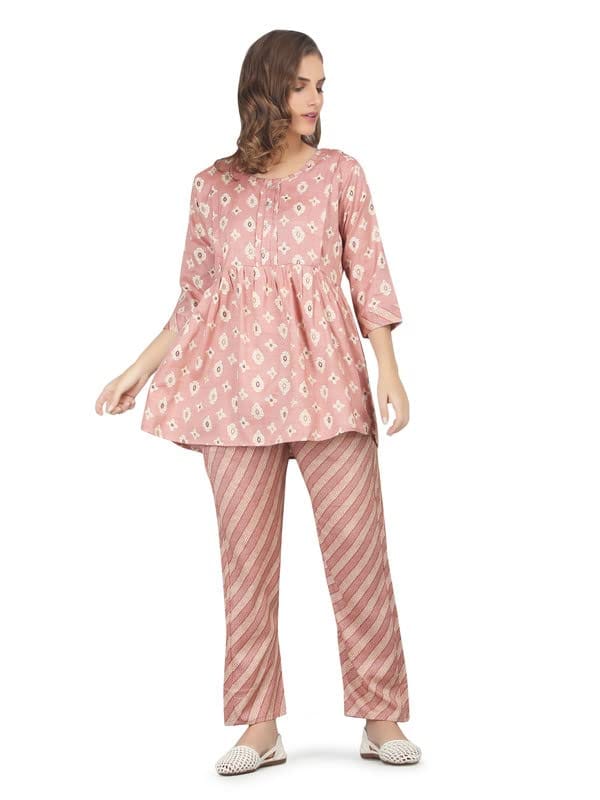 KOI SLEEPWEAR Women's Printed Round Neck Pink Maternity Co-ord Set (XXL)