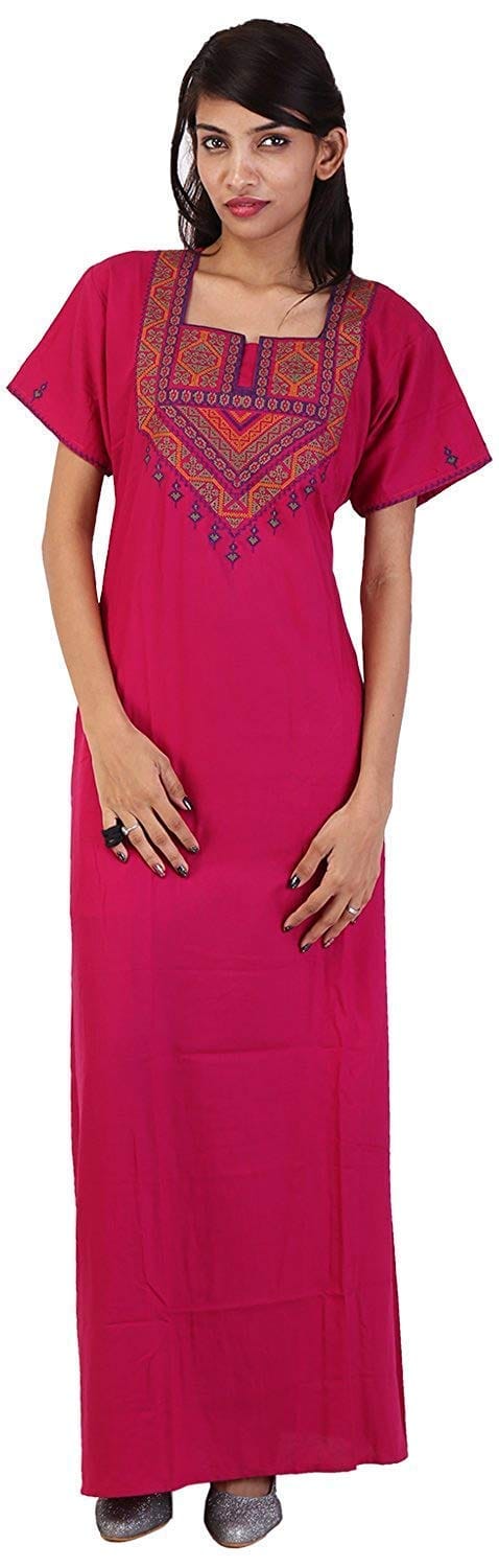 VALENCIA SLEEPWEAR Women's Cotton Embroidery Nighty Night Gown (Pink, XX-Large)