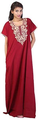 VALENCIA SLEEPWEAR Plain Embroidery Gown Maxi Nightwear Nighty Lizzy Bizzy Soft Fabric. Maroon